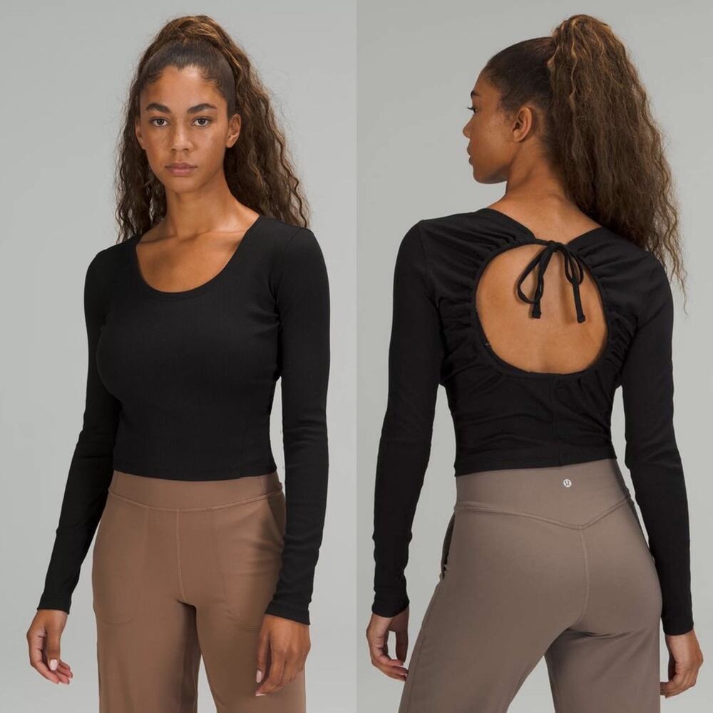 NWT Lululemon Open Back Ribbed Longsleeve Black Sz 14